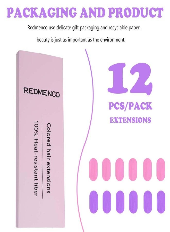 REDMENCO Colored Clip in Hair Extensions 12 Pieces Streak for Women Kids Girls, 16 Inch Wavy Curly, Party Highlights (6 Lavender purple+6 Light Pink Colorful) - Image 2
